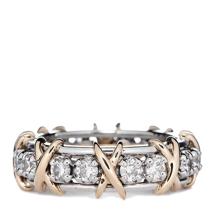 Tiffany Platinum 18K Yellow Gold Diamond Schlumberger Sixteen Stone Ring 55 7.25 1 of 7