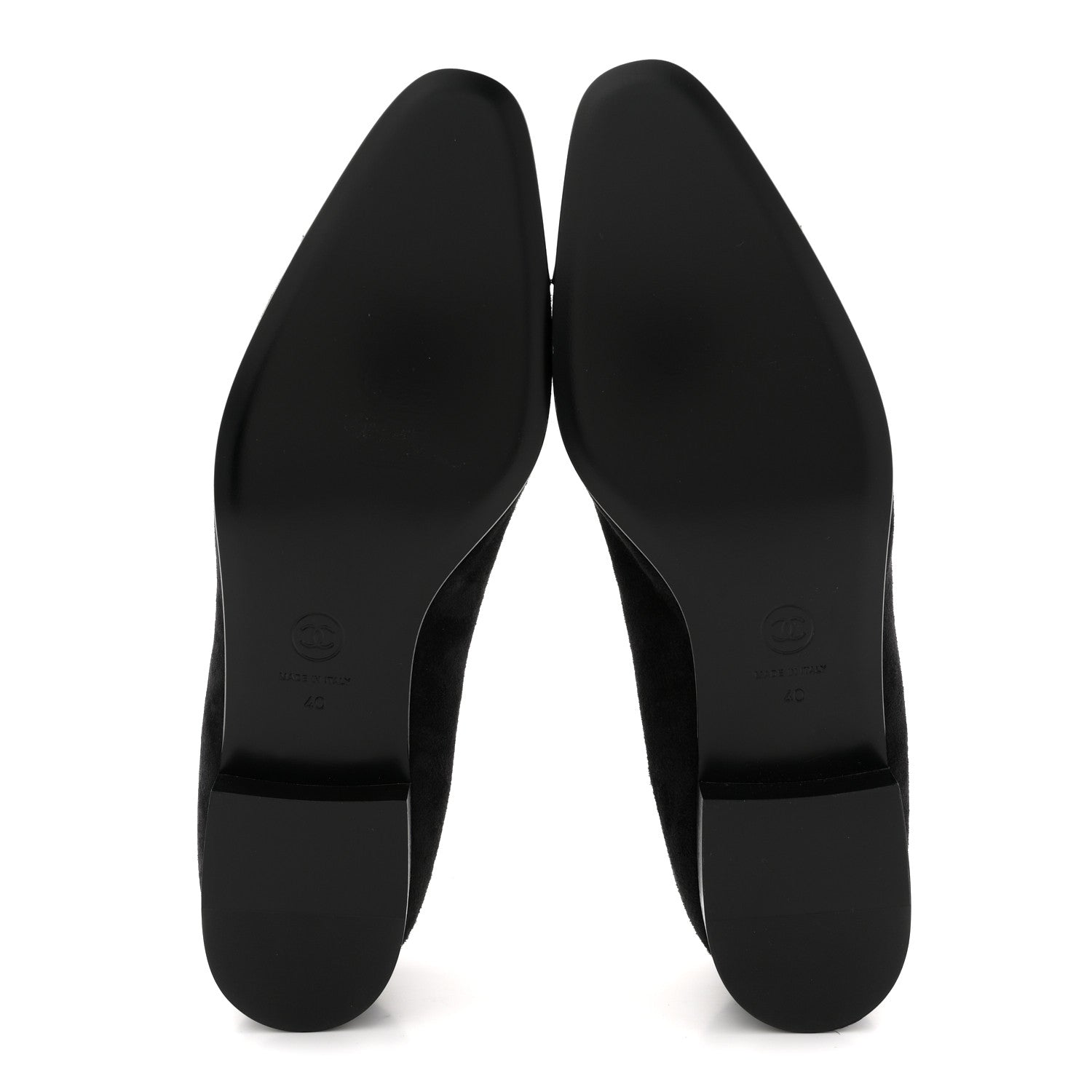 Chanel Suede Kidskin Lambskin Patent Calfskin Crystal CC Cap Toe Flats 40 Black 6 of 10