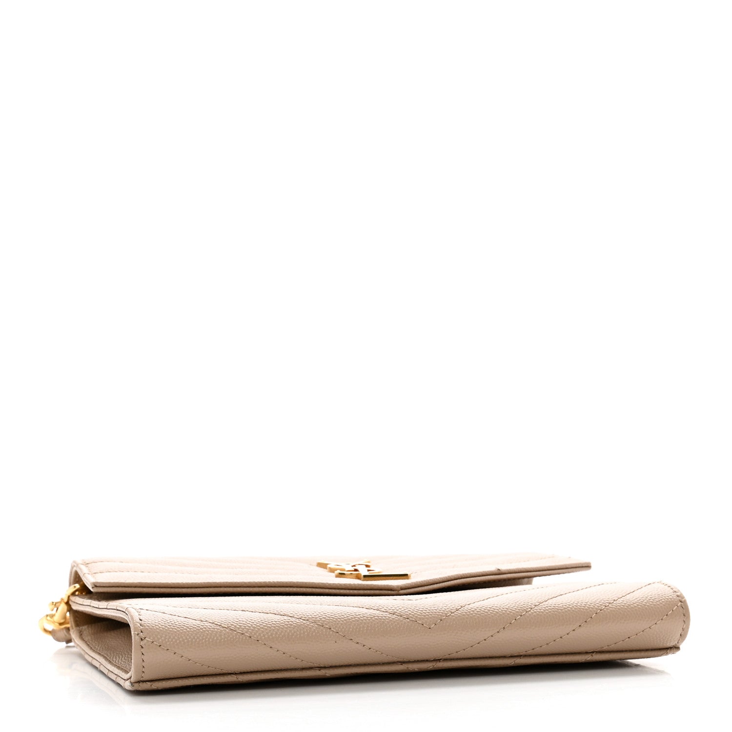 Saint Laurent Grain De Poudre Matelasse Chevron Monogram Envelope Clutch Dark Beige 4 of 10