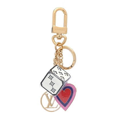 Louis Vuitton Metal Resin Game On Dice and Heart Charm Key Holder Gold 1 of 5