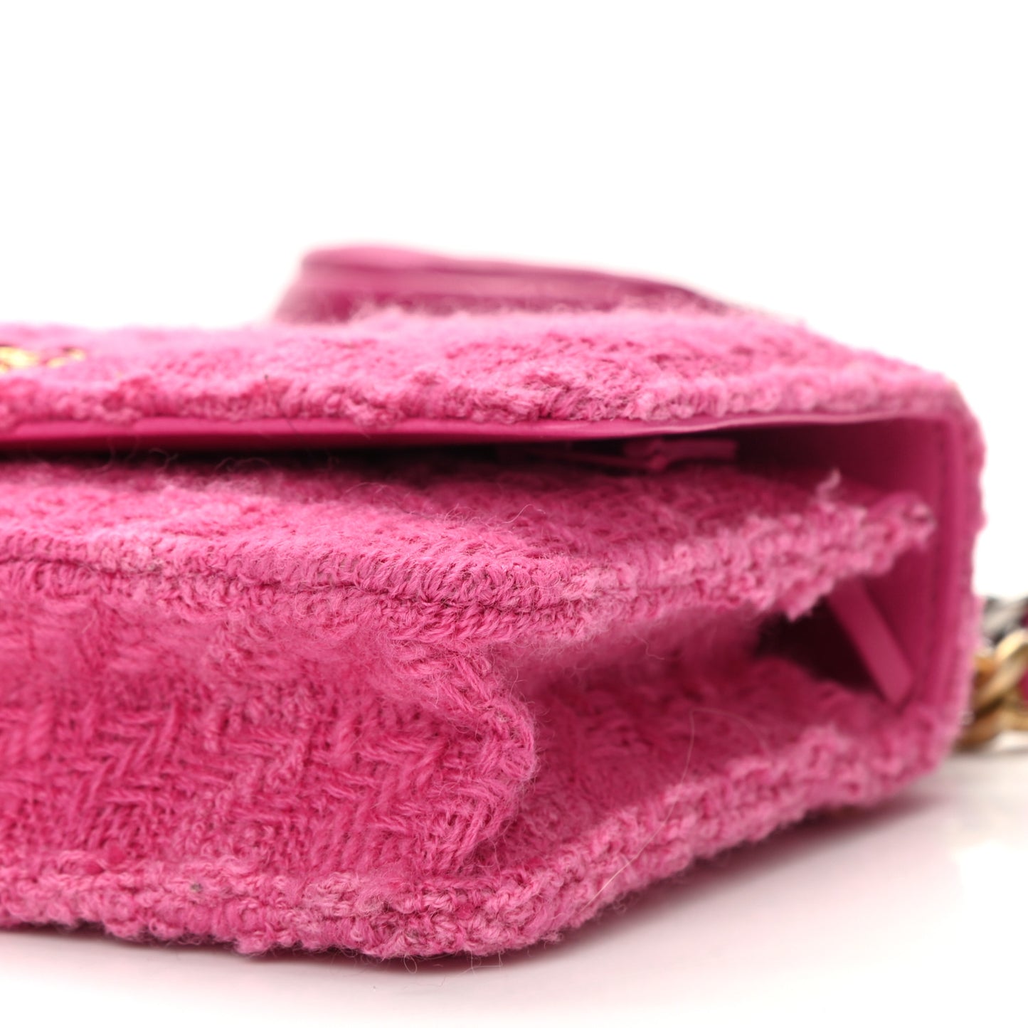 Wool Tweed Lambskin Quilted Chanel 19 Wallet On Chain WOC and Coin Purse Fuchsia