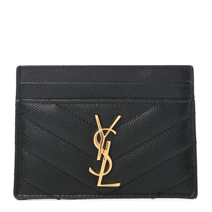 Saint Laurent Grain De Poudre Matelasse Chevron Monogram Credit Card Case Black 1 of 8