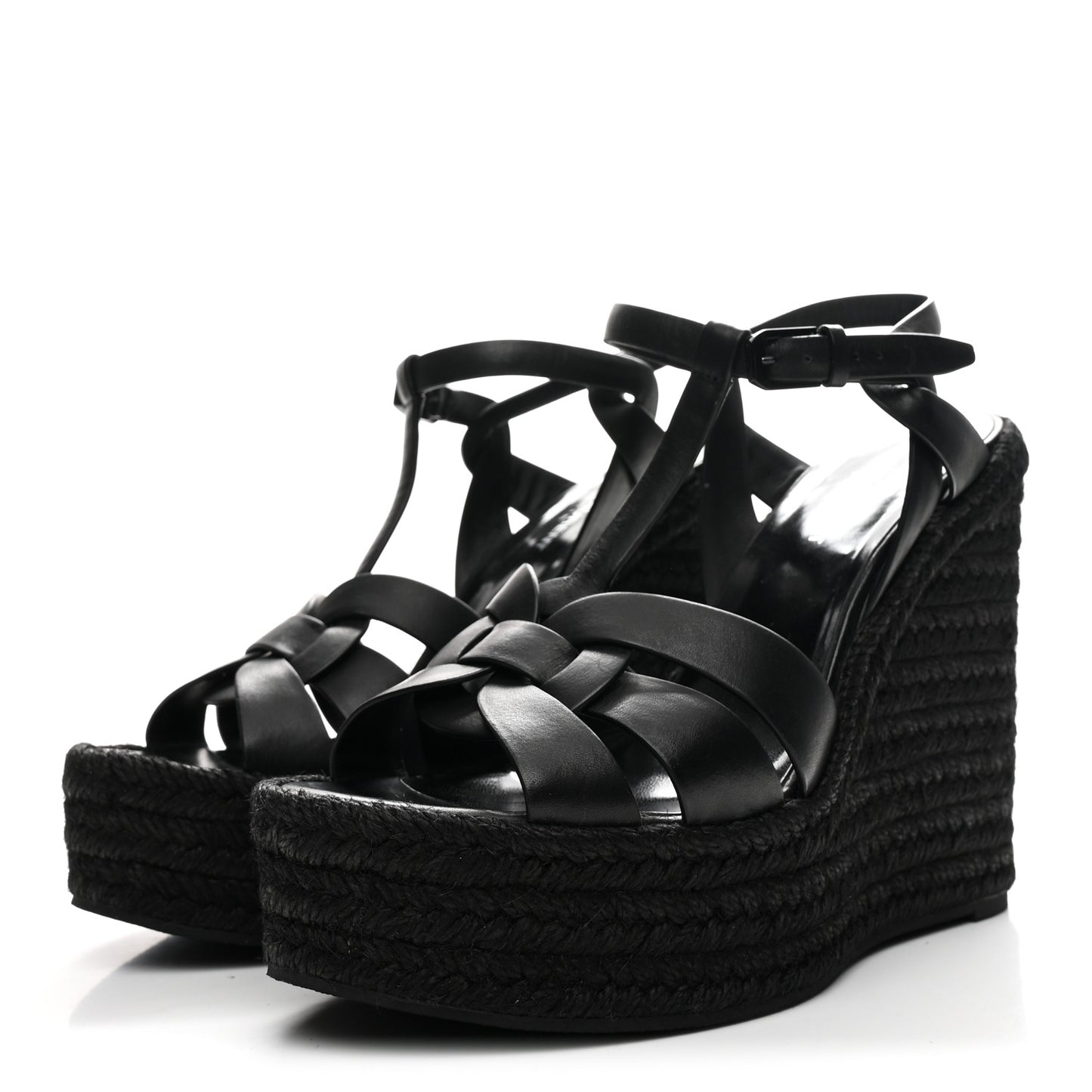 Calfskin Tribute 95 Platform Espadrille Wedge Sandals 40.5 Black
