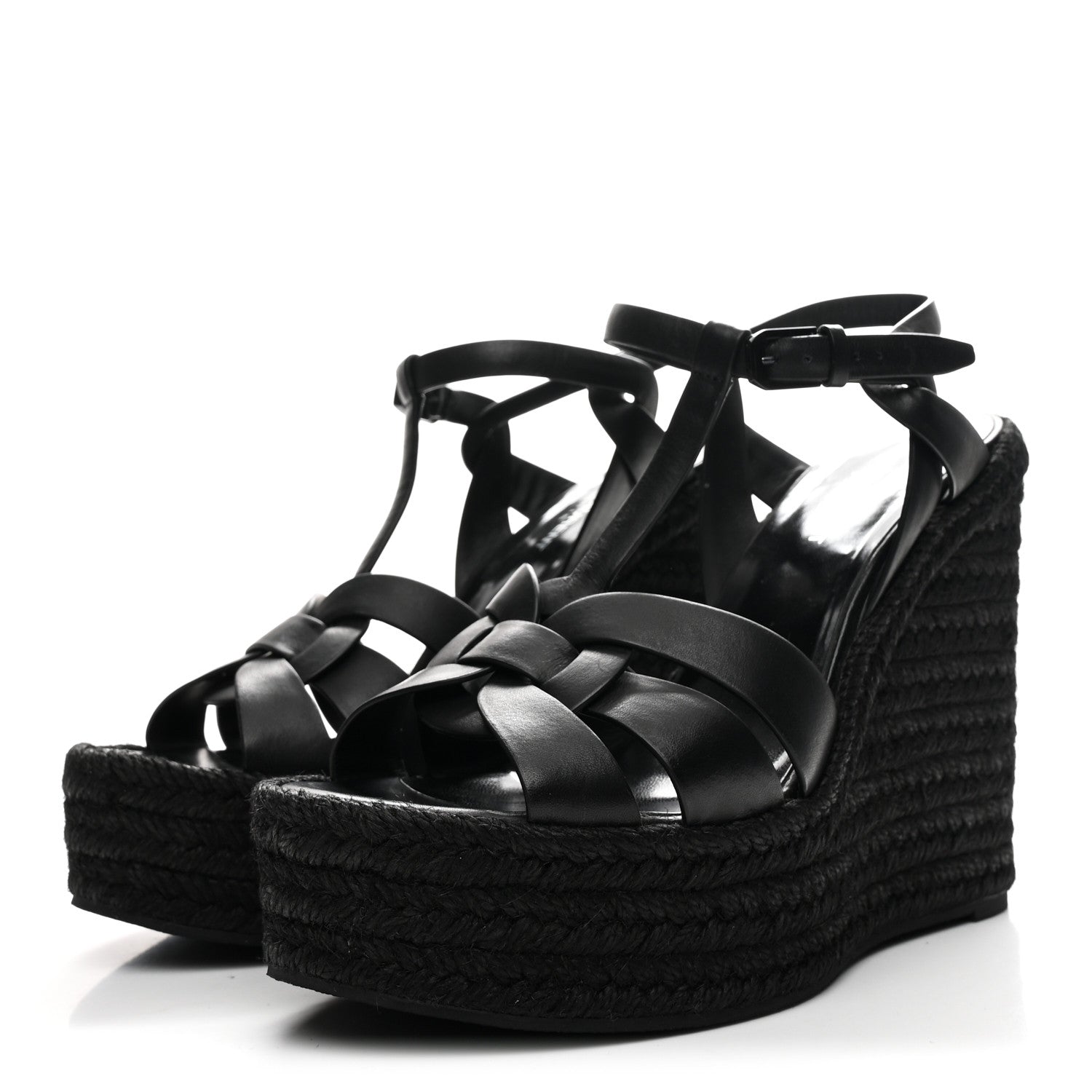 Saint Laurent Calfskin Tribute 95 Platform Espadrille Wedge Sandals 40.5 Black 4 of 8