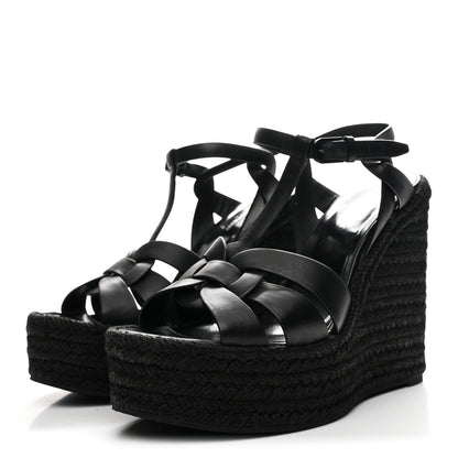 Saint Laurent Calfskin Tribute 95 Platform Espadrille Wedge Sandals 40.5 Black 4 of 8