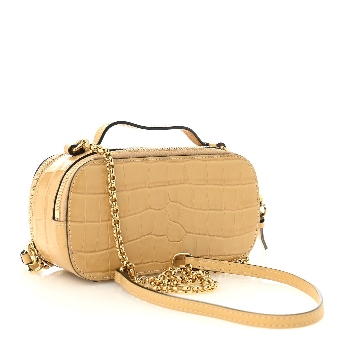 Calfskin Crocodile Embossed Mini C Vanity Bag Honey Gold