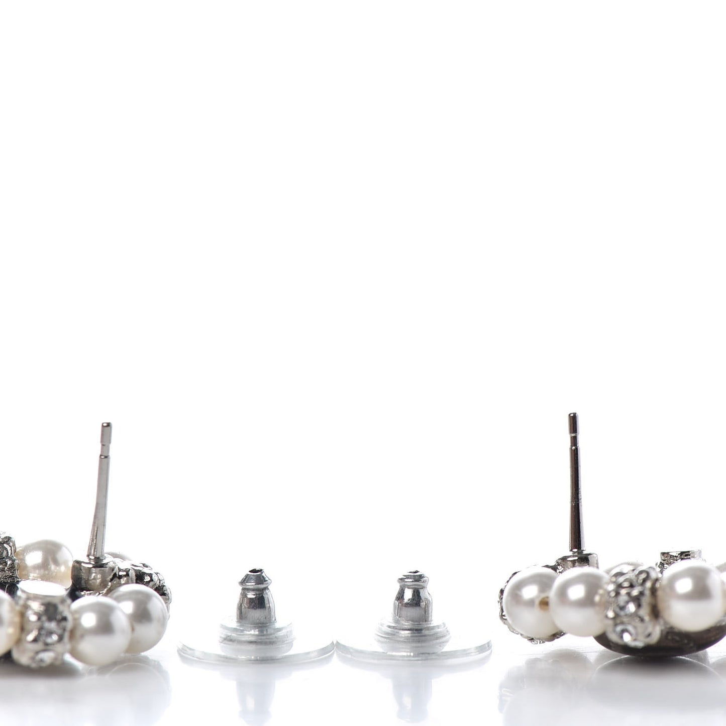 Crystal Pearl Bead CC Round Earrings Silver Black