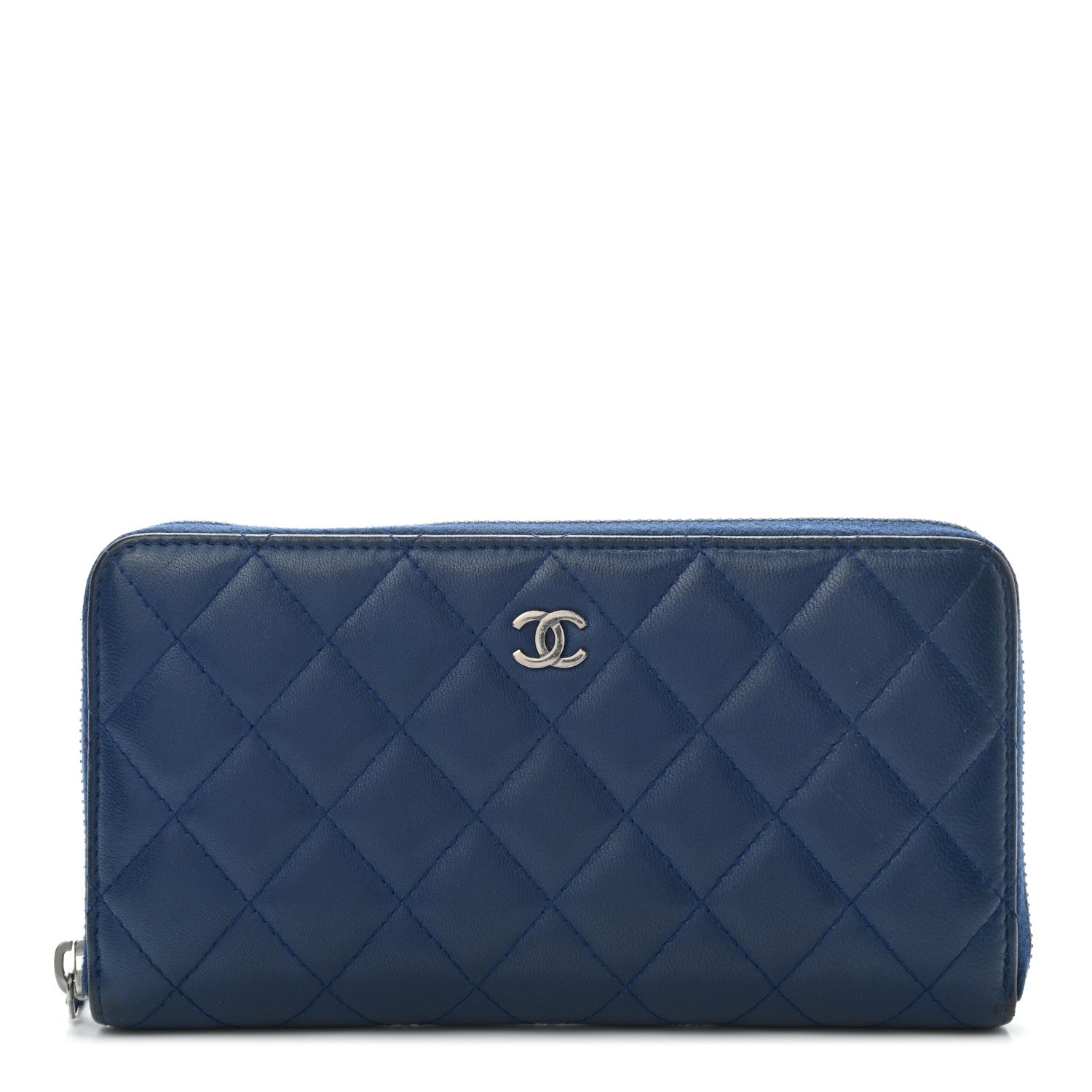 Chanel Lambskin Quilted Large Gusset Zip Around Wallet Dark Blue 1 of 8