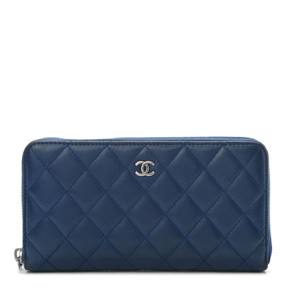 Chanel Lambskin Quilted Large Gusset Zip Around Wallet Dark Blue 1 of 8