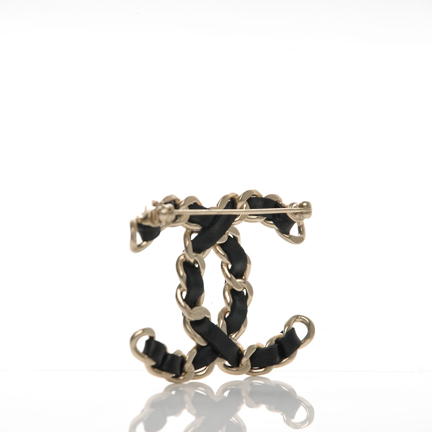 Lambskin Chain CC Brooch Black Gold