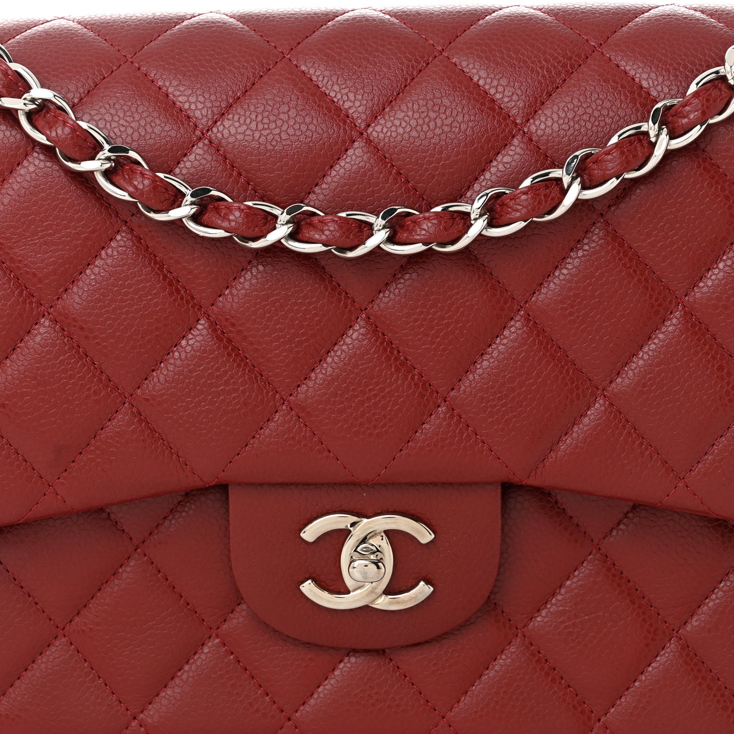 Caviar Quilted Jumbo Double Flap Dark Red