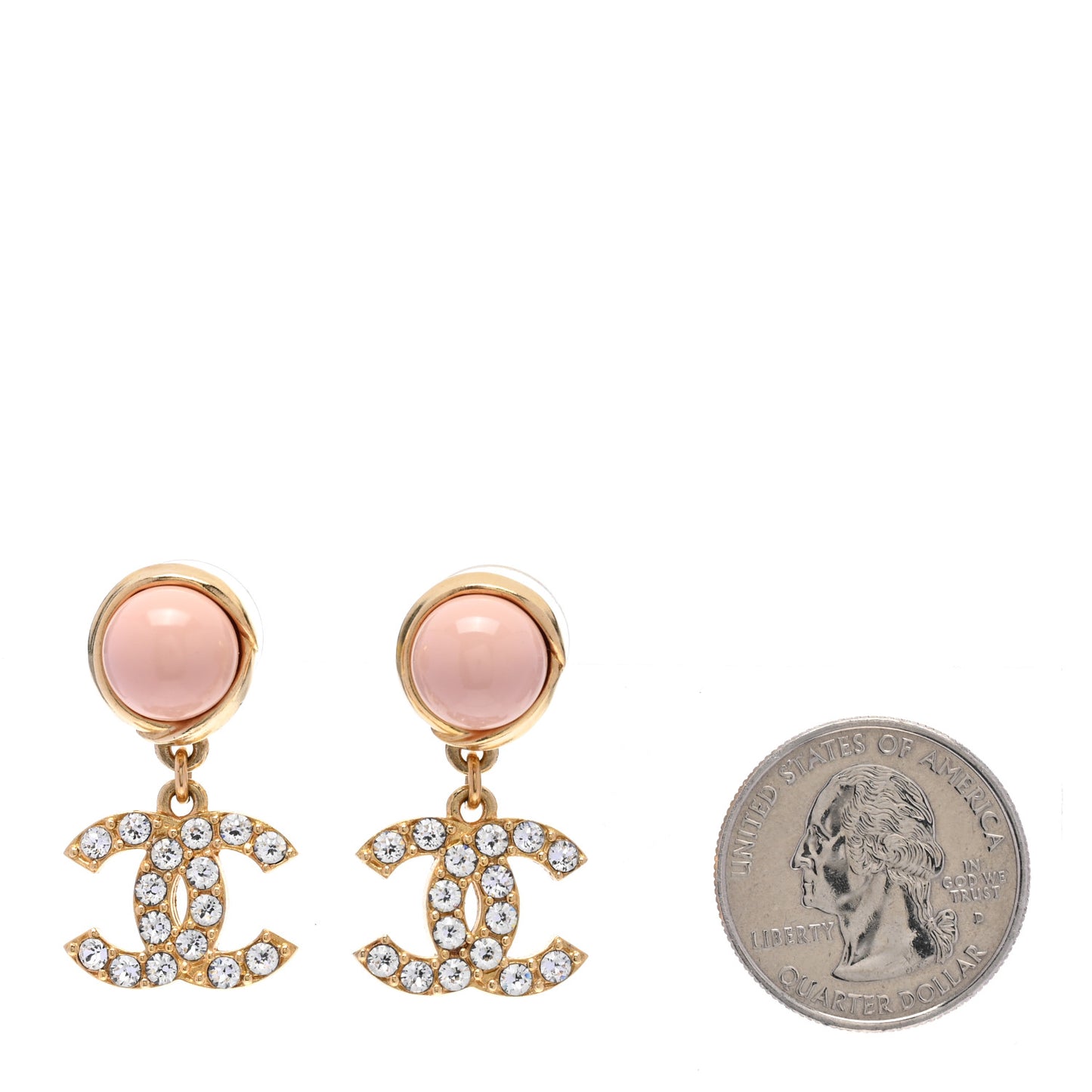 Crystal Pearl CC Drop Earrings Pink Gold