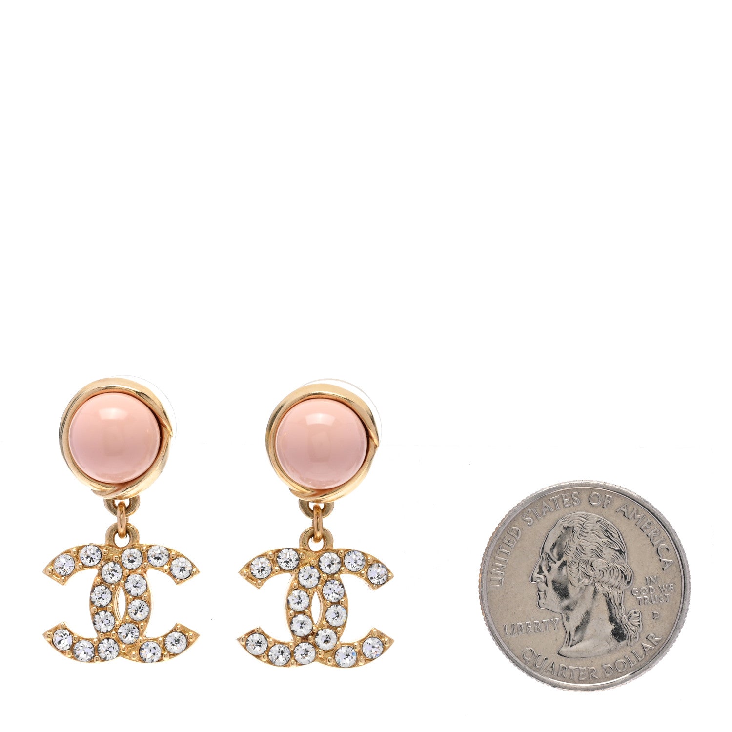 Chanel Crystal Pearl CC Drop Earrings Pink Gold 2 of 4