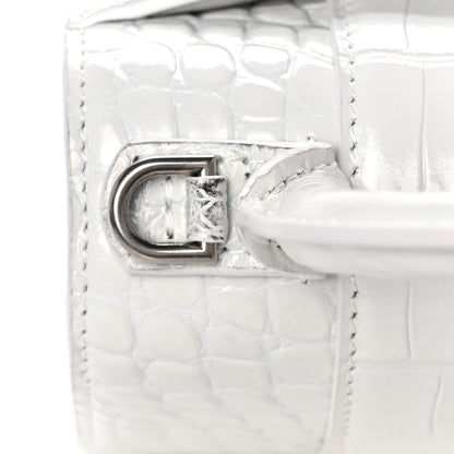 Balenciaga Shiny Calfskin Crocodile Embossed Hourglass Top Handle Bag XS White 13 of 13