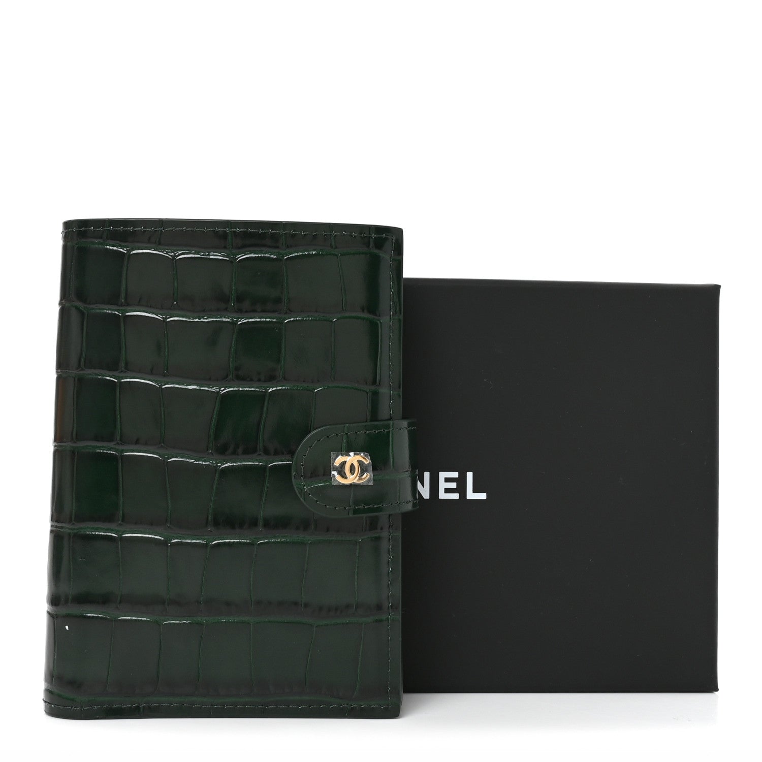 Chanel Calfskin Crocodile Embossed Crococo Passport Holder Emerald 8 of 8