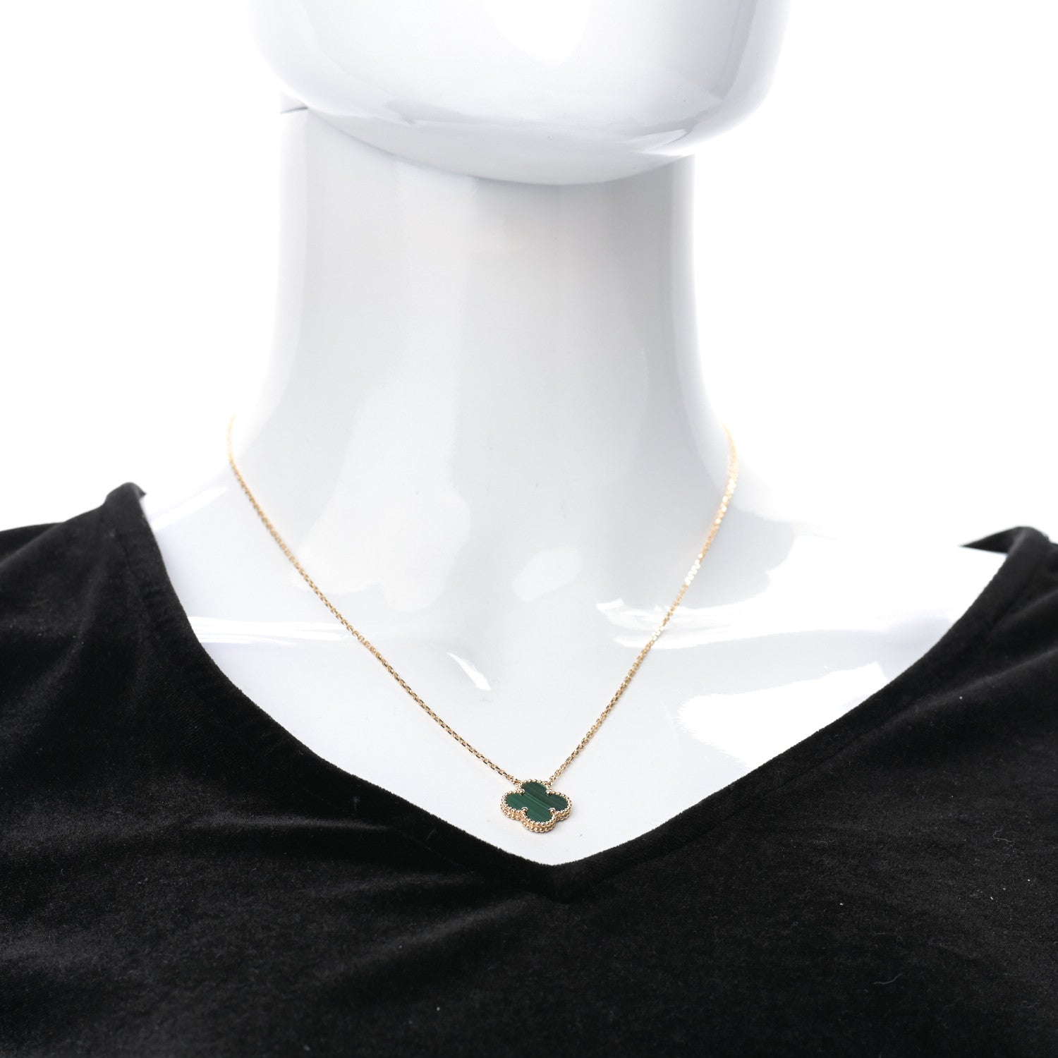 Van Cleef & Arpels 18K Yellow Gold Malachite Vintage Alhambra Pendant Necklace 2 of 8