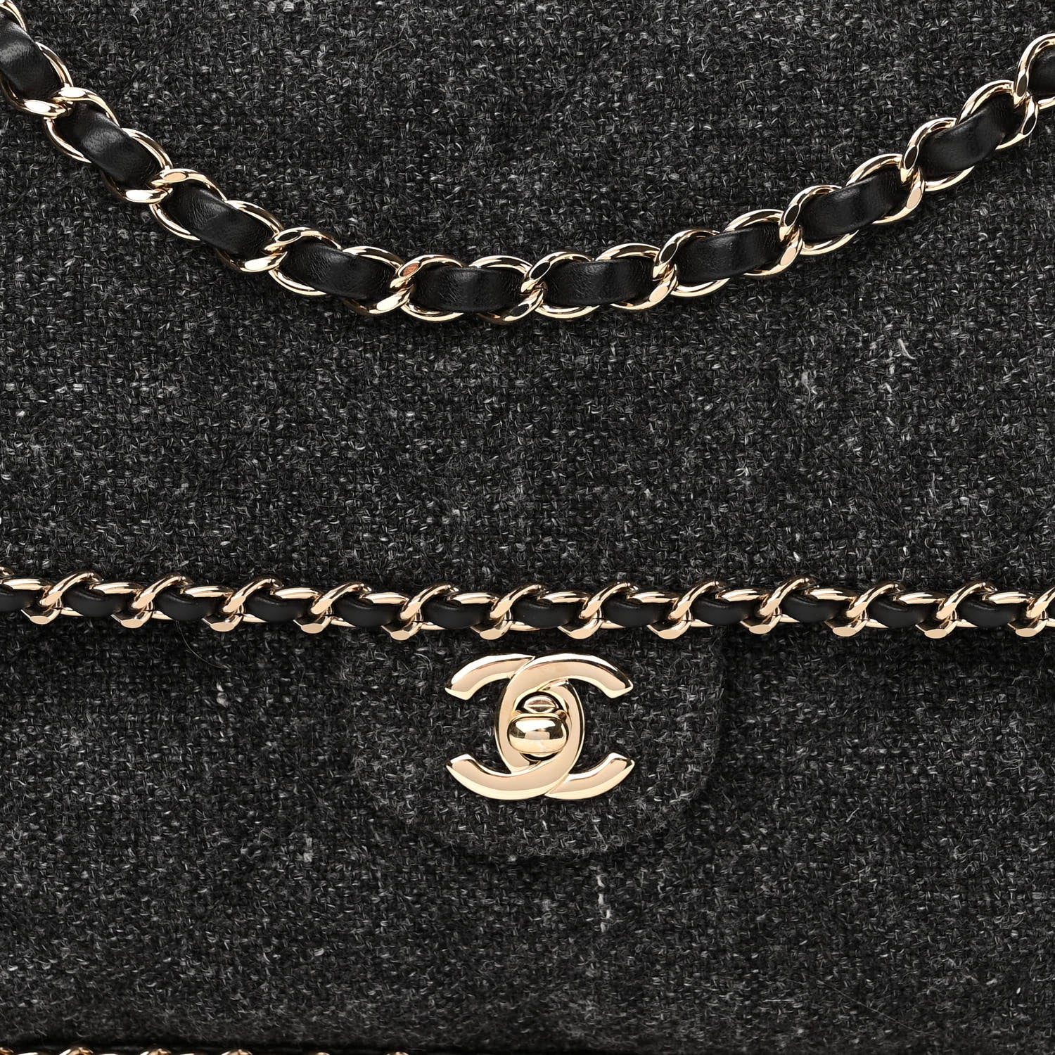 Chanel Wool Tweed Quilted Coco Neige Chain Around Flap Black 8 of 10