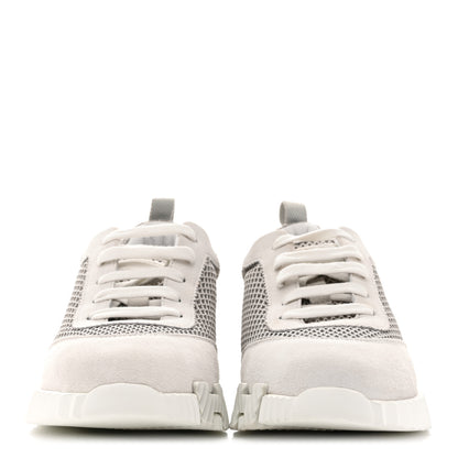 Hermes Air Mesh Suede Goatskin Bouncing Sneakers 38.5 Gris Lulea White 3 of 11