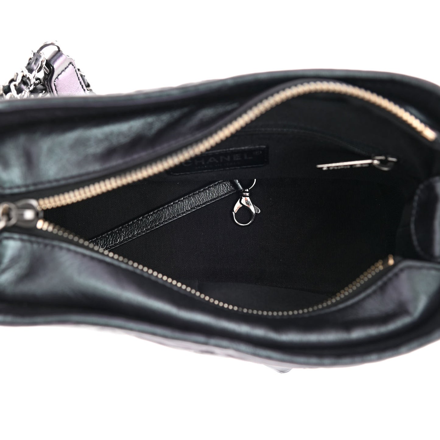Iridescent Aged Calfskin Quilted Small Gabrielle Hobo Black