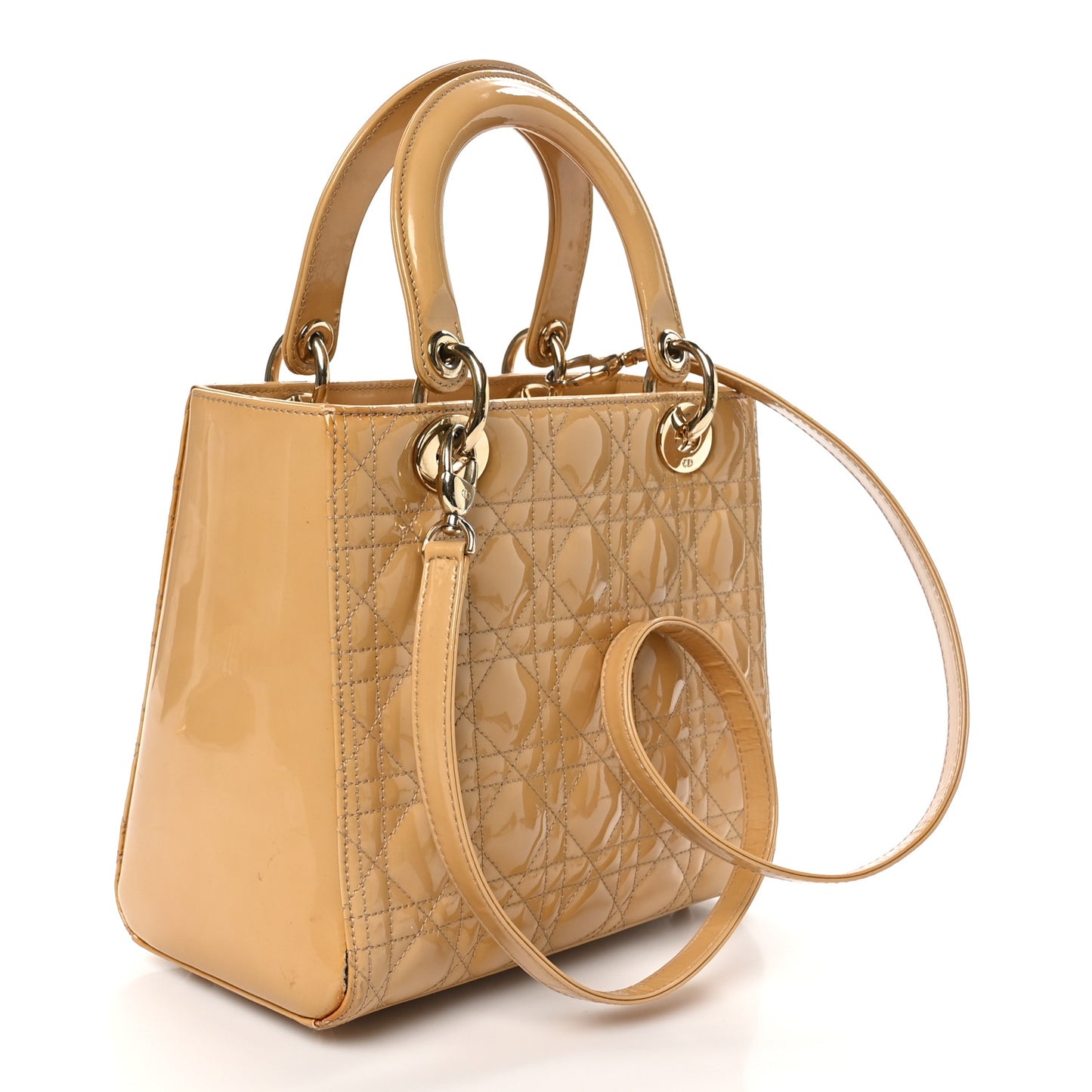 Patent Cannage Medium Lady Dior Beige