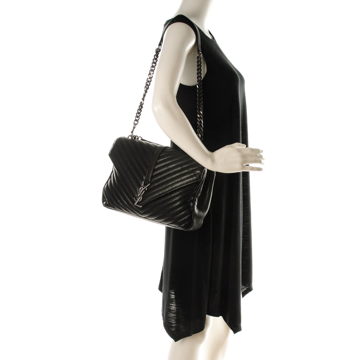 Sheepskin Matelasse Chevron Monogram Large College Satchel Black