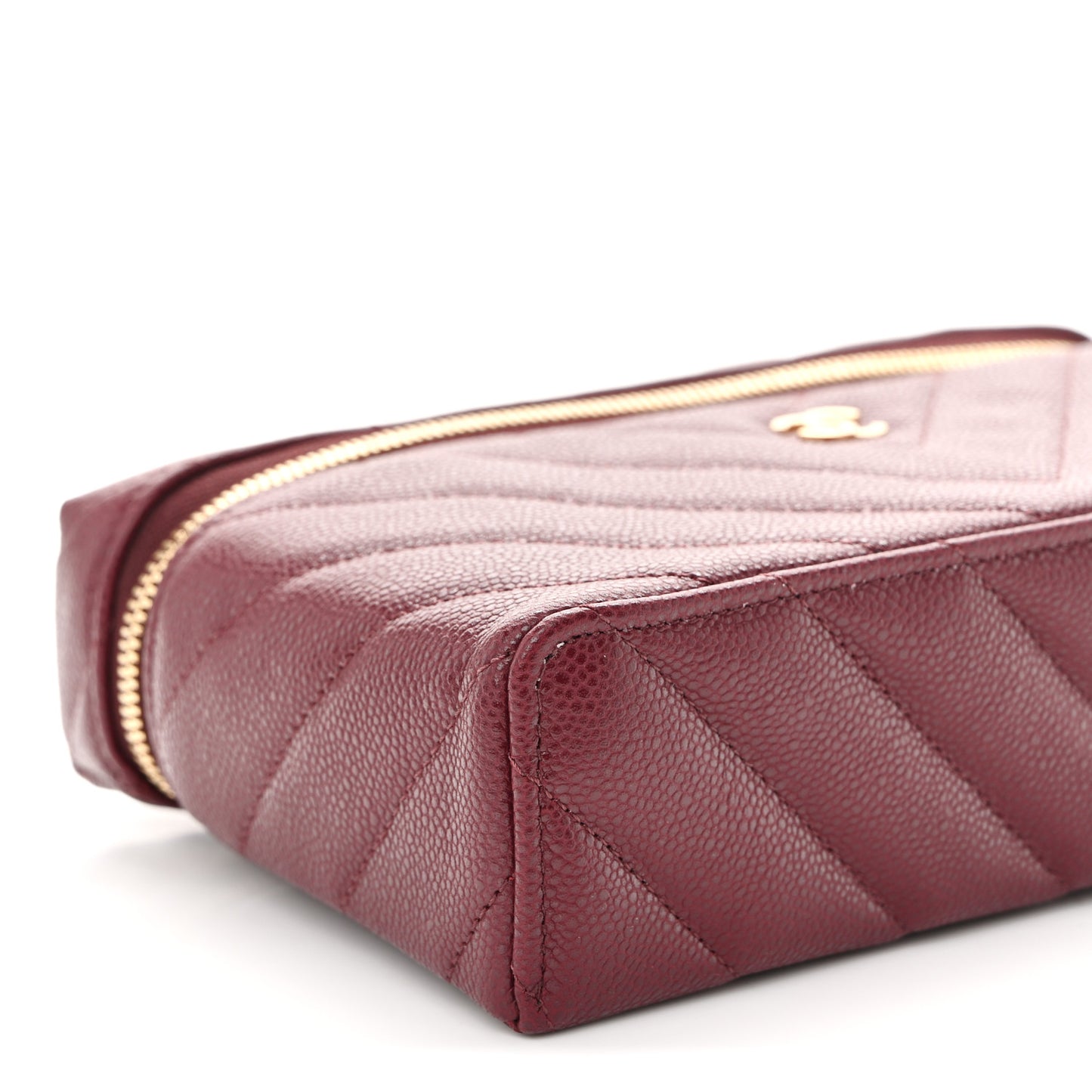Caviar Chevron Quilted Top Handle Slim Vanity With Chain Black Burgundy