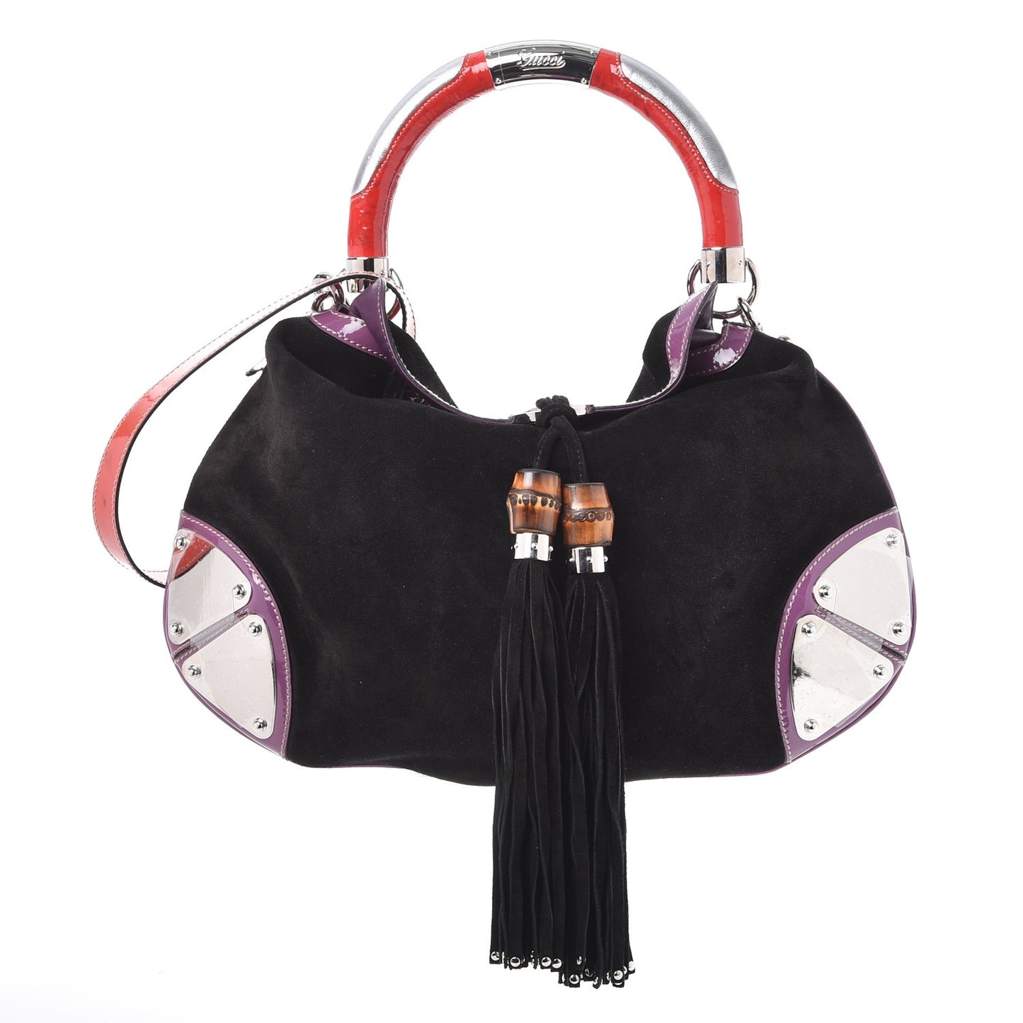 Suede Medium Indy Top Handle Hobo Black Purple Red