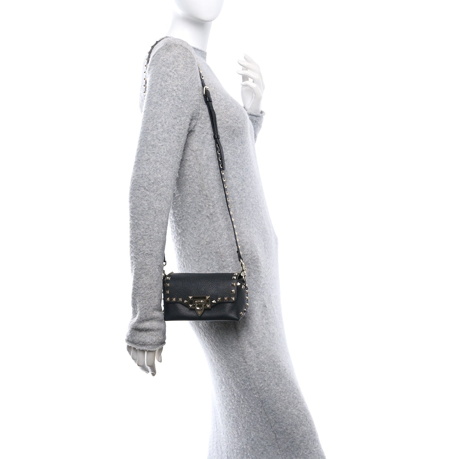 Valentino Garavani Pebbled Calfskin Mini Rockstud Crossbody Bag Black 2 of 9