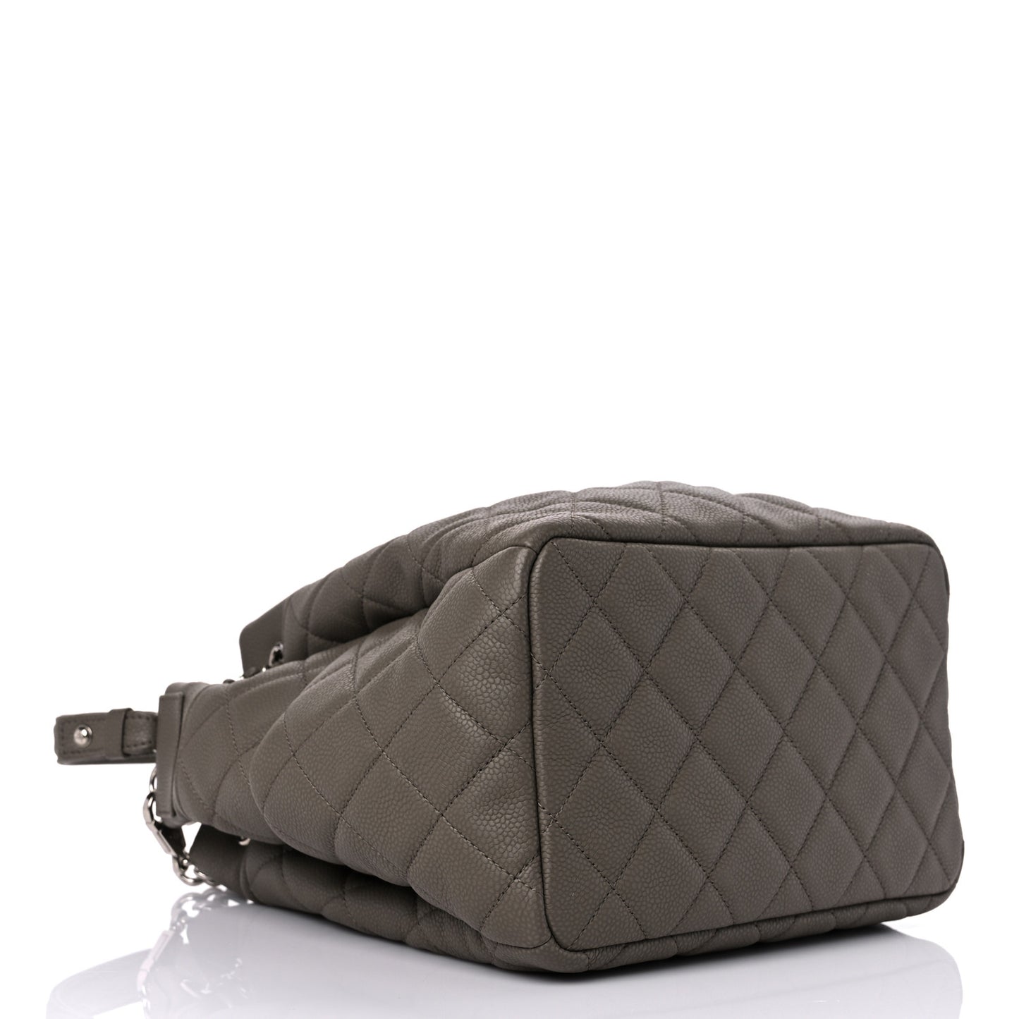 Caviar Flat Quilted CC Chain Bucket Drawstring Bag Khaki