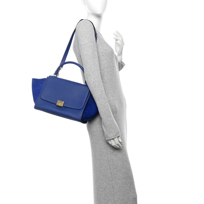 Celine Drummed Calfskin Suede Small Trapeze Indigo 2 of 9
