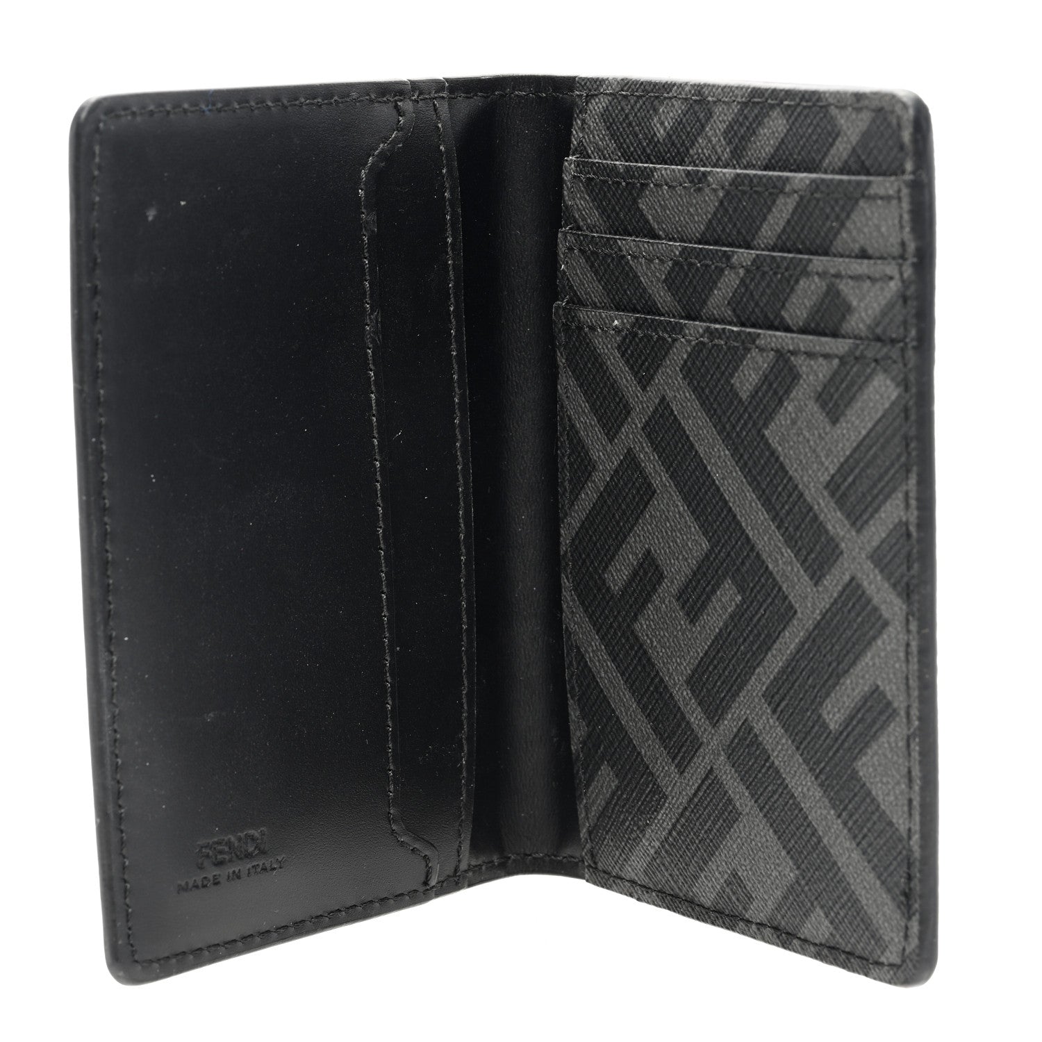 Fendi Glazed Fabric Vitello FF 1974 Bi-Fold Wallet Black Gray 5 of 6