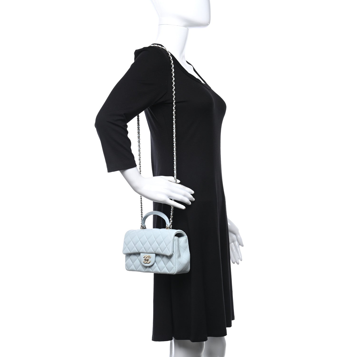 Chanel Lambskin Quilted Mini Top Handle Rectangular Flap Light Blue 3 of 9