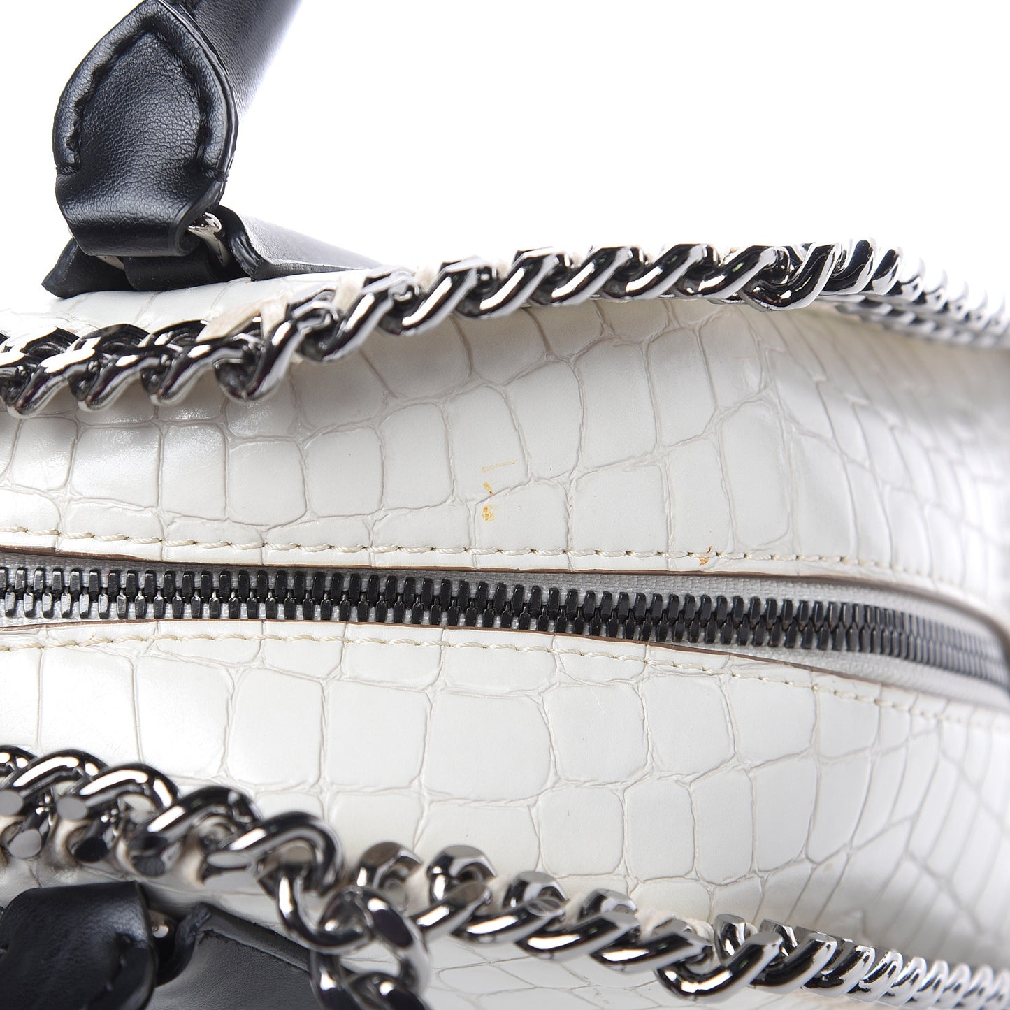 Faux Leather Crocodile Embossed Mini Falabella Box Top Handle Bag White
