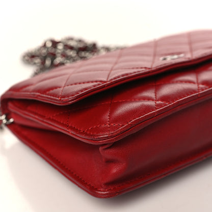 Chanel Lambskin Quilted Wallet On Chain WOC Red 9 of 11