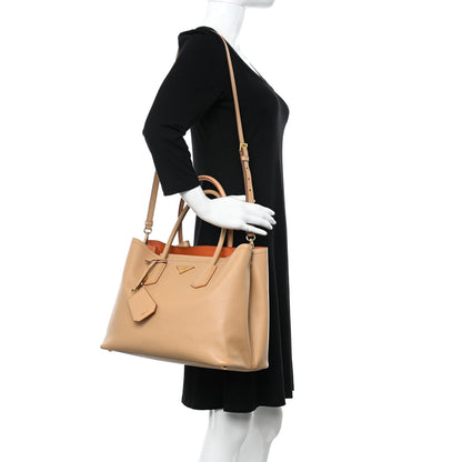 Prada Saffiano Cuir Medium Double Bag Noisette Papaya 2 of 20