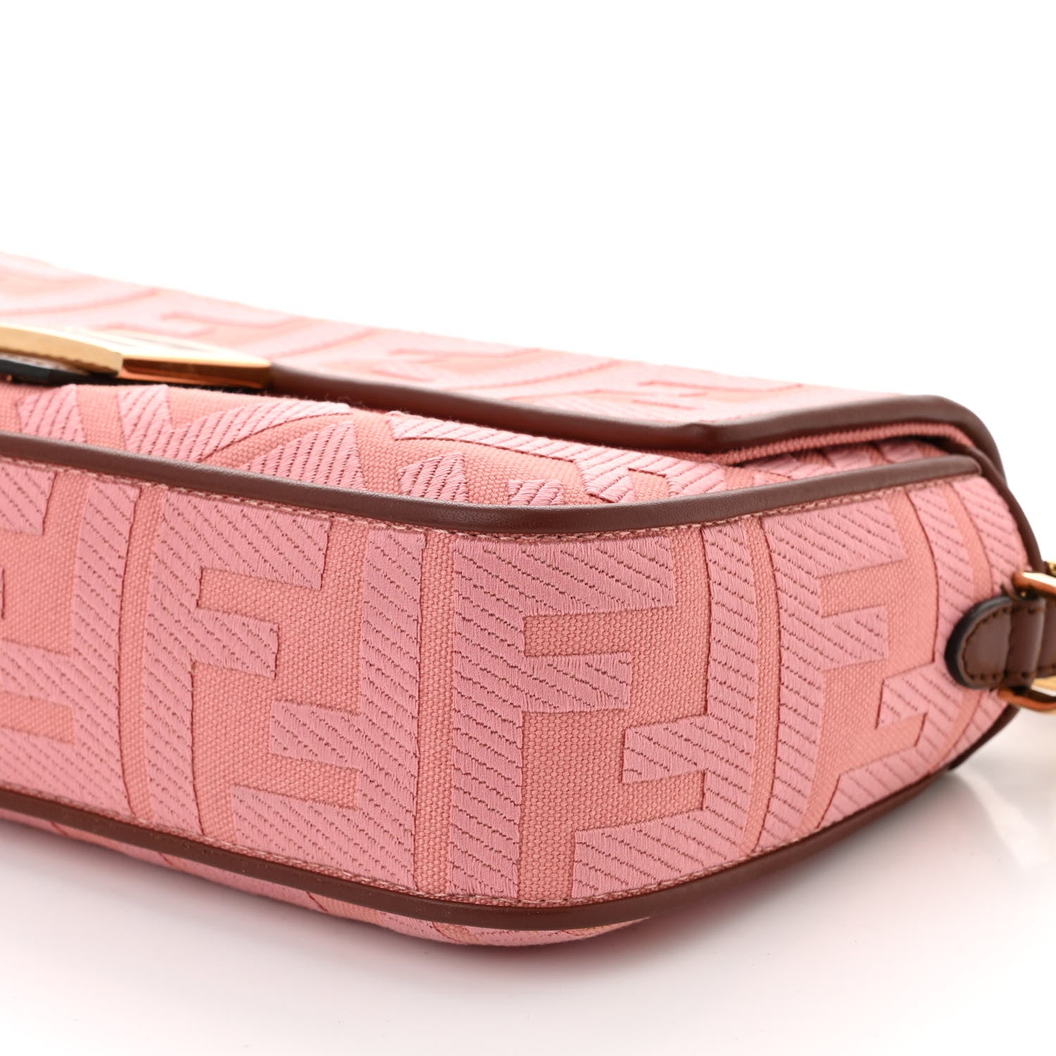 Fendi Canvas Vitello King FF Embroidered Baguette Rosa Praline 9 of 9