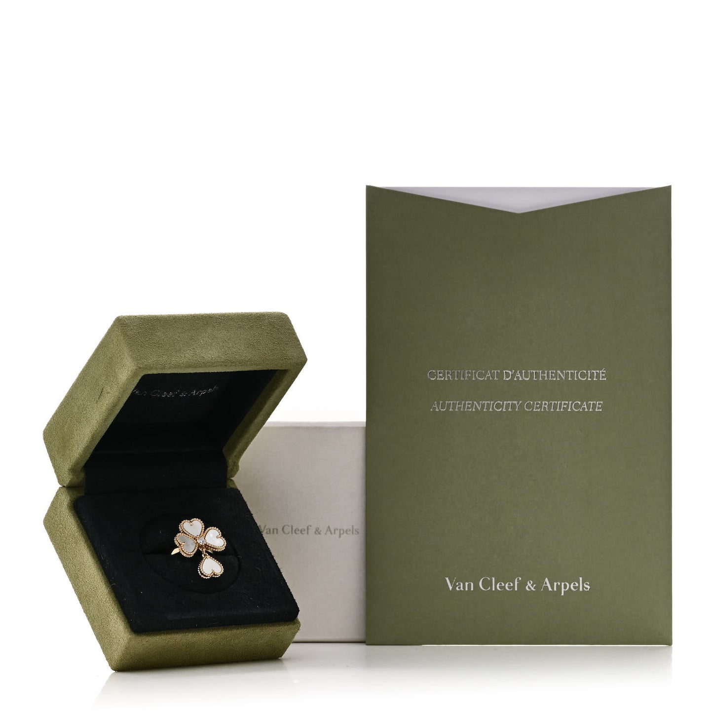 18K Yellow Gold Diamond Mother of Pearl Sweet Alhambra Effeuillage Ring 48 4.5