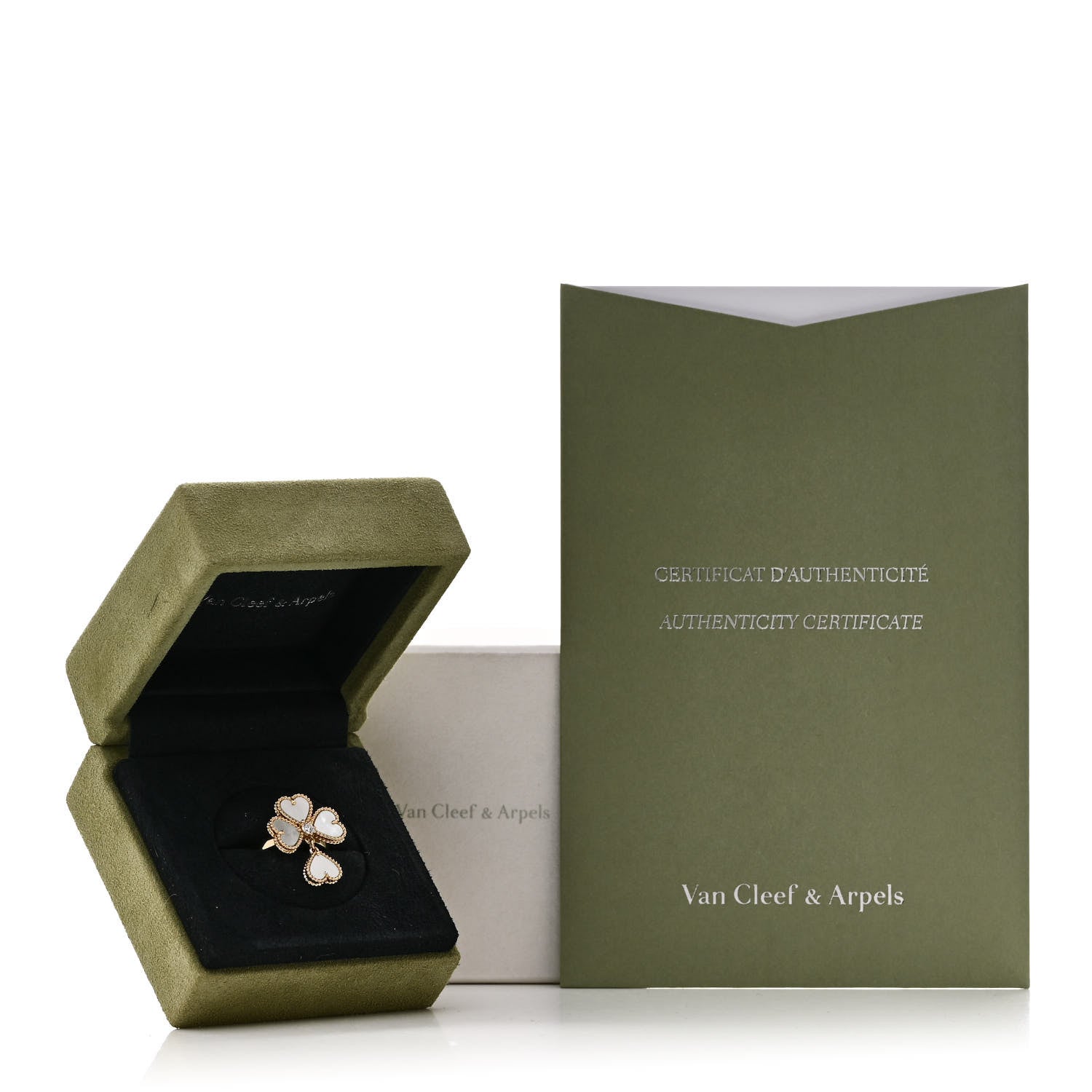 Van Cleef & Arpels 18K Yellow Gold Diamond Mother of Pearl Sweet Alhambra Effeuillage Ring 48 4.5 5 of 5