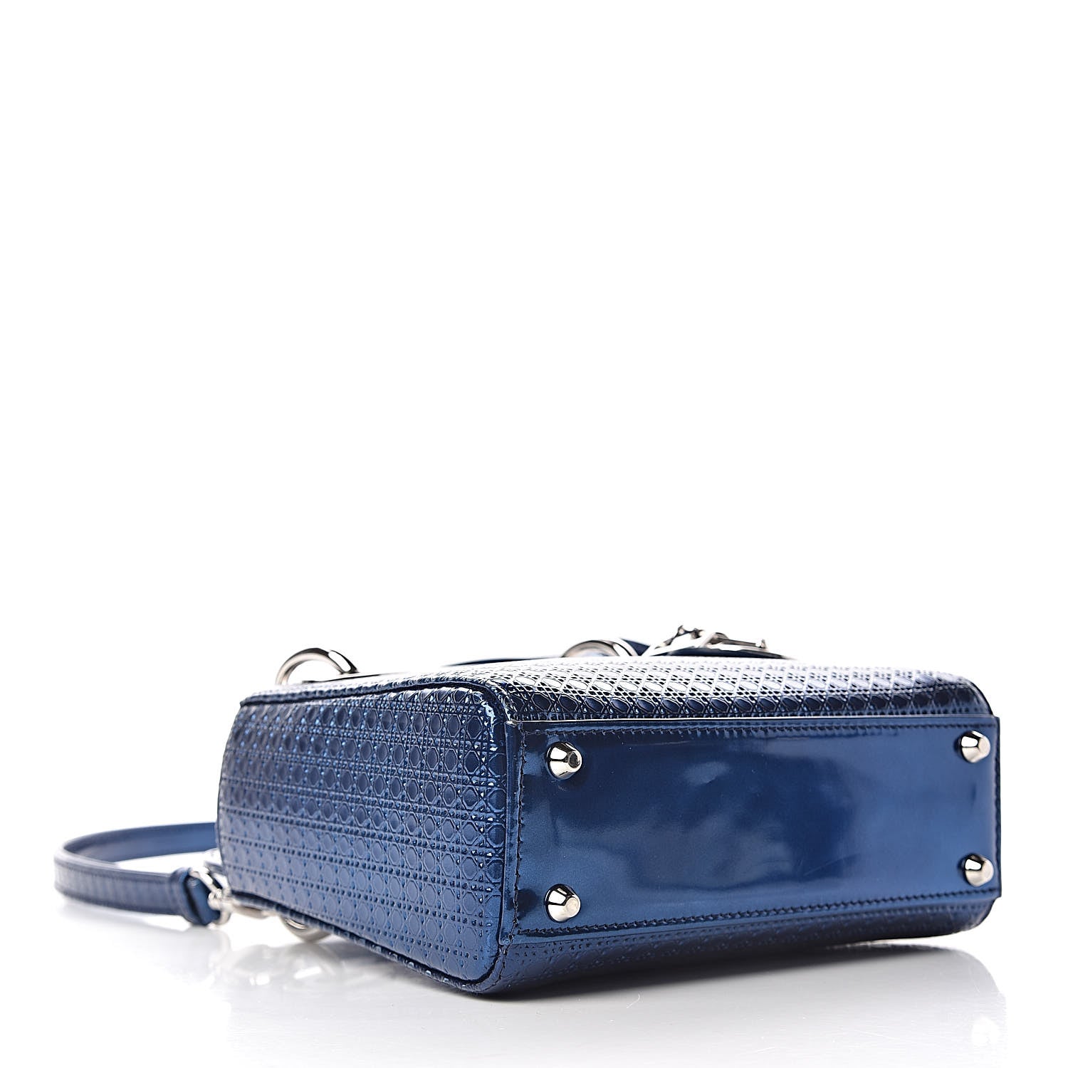 Christian Dior Metallic Patent Micro-Cannage Mini Lady Dior Blue 4 of 10