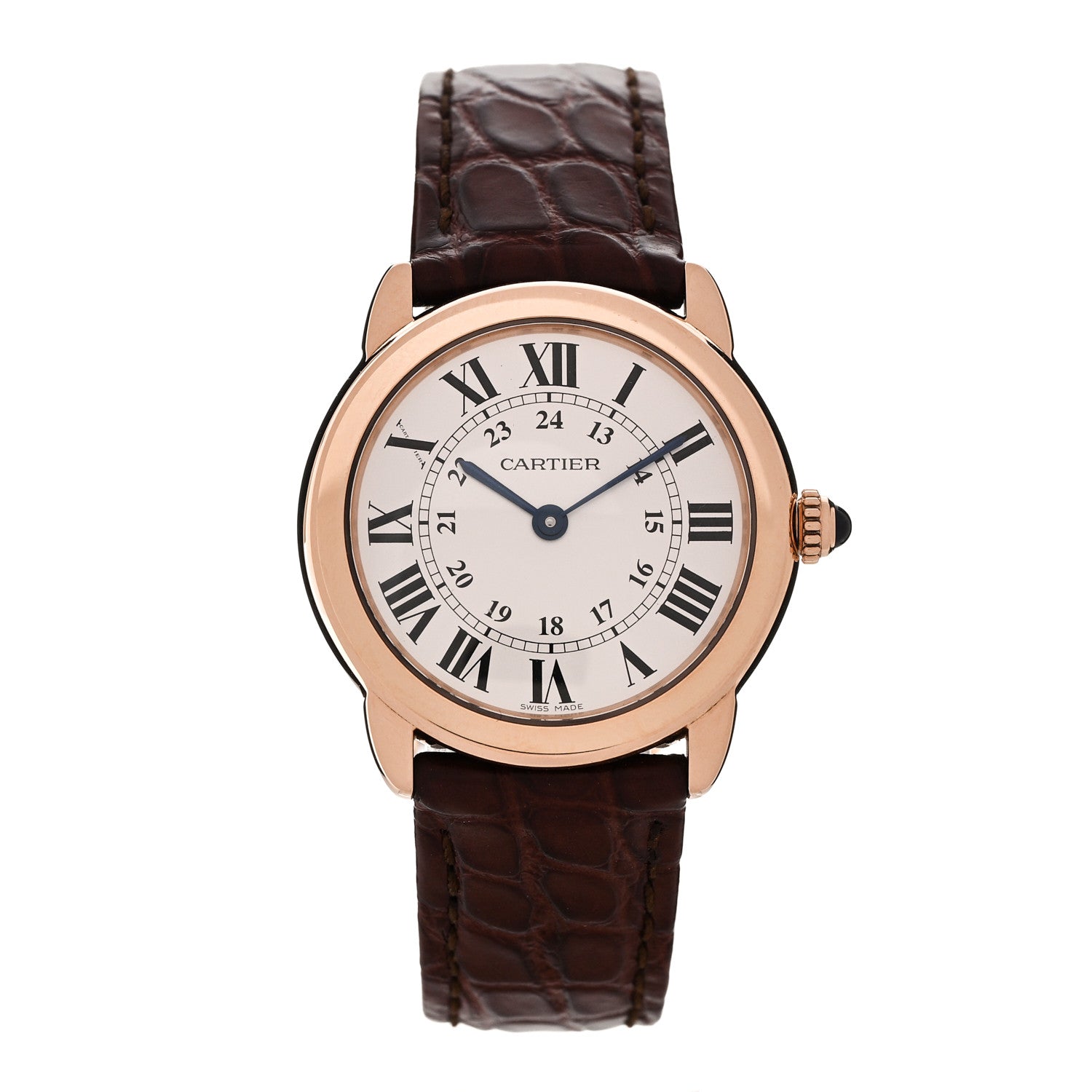 Cartier Stainless Steel 18K Pink Gold Alligator 29mm Ronde Solo Quartz Watch Brown 1 of 5
