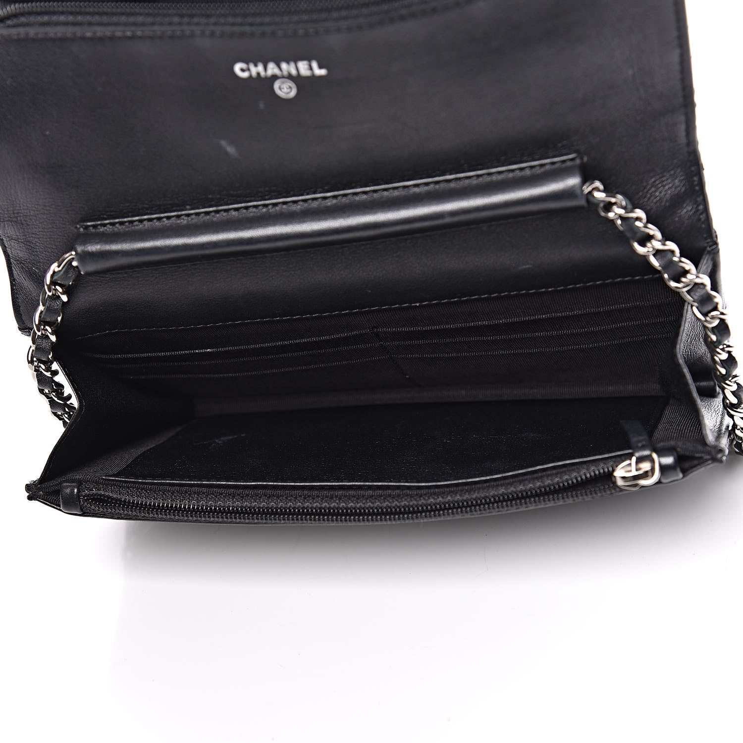 Chanel Striated Patent Quilted Wallet on Chain WOC Black 5 of 12