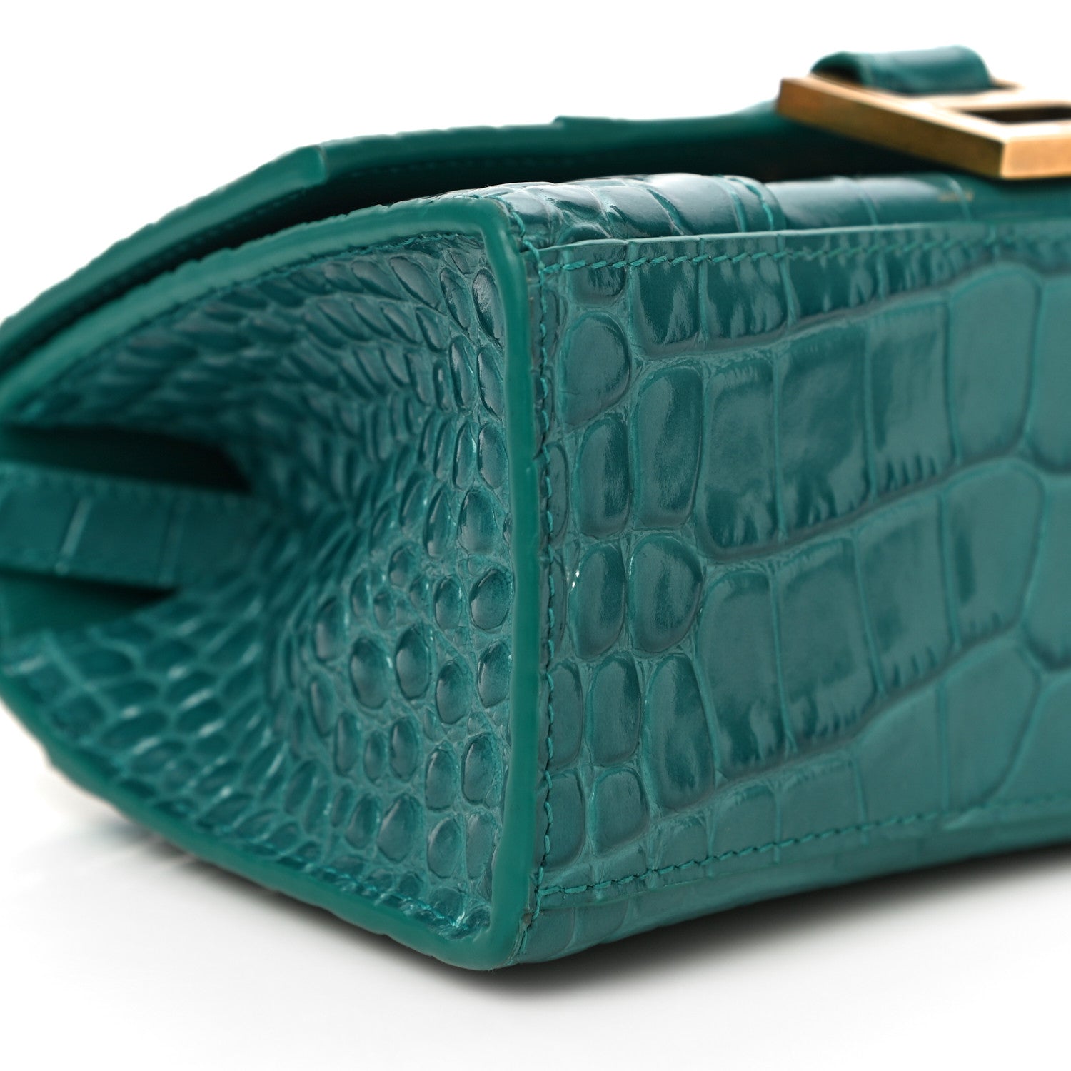 Balenciaga Shiny Calfskin Crocodile Embossed Hourglass Top Handle Bag XS Dark Turquoise 8 of 18