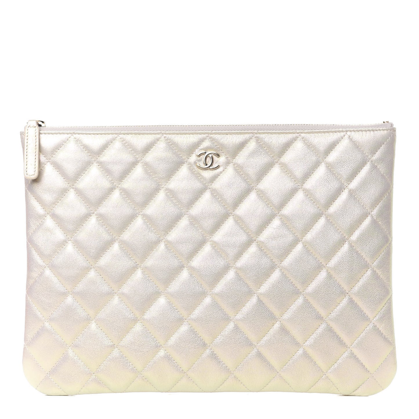 Iridescent Lambskin Quilted Medium Cosmetic Case White