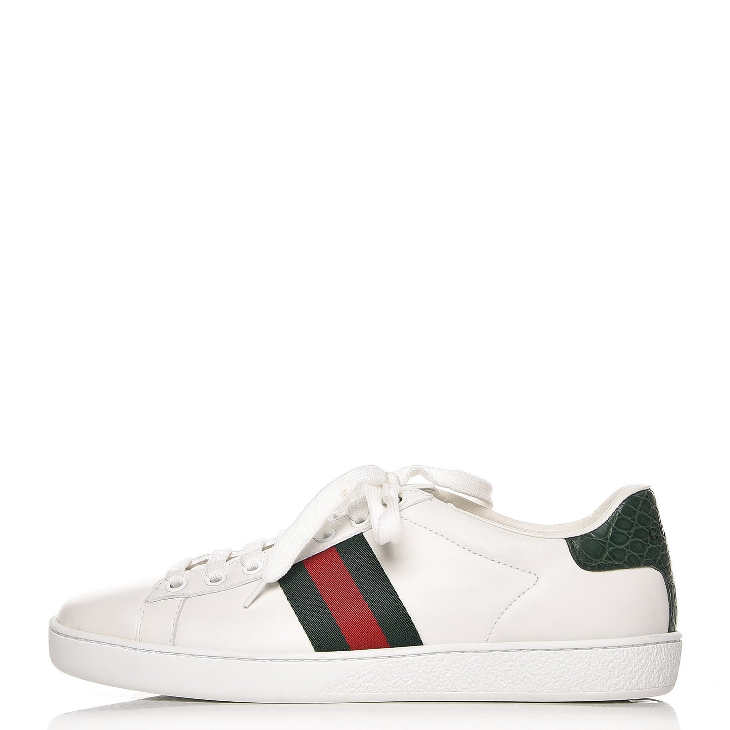 Calfskin Crocodile Web Ace Sneakers 37 White Green
