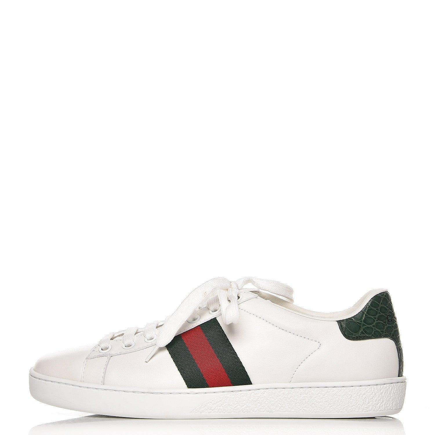 Gucci Calfskin Crocodile Web Ace Sneakers 37 White Green 1 of 12