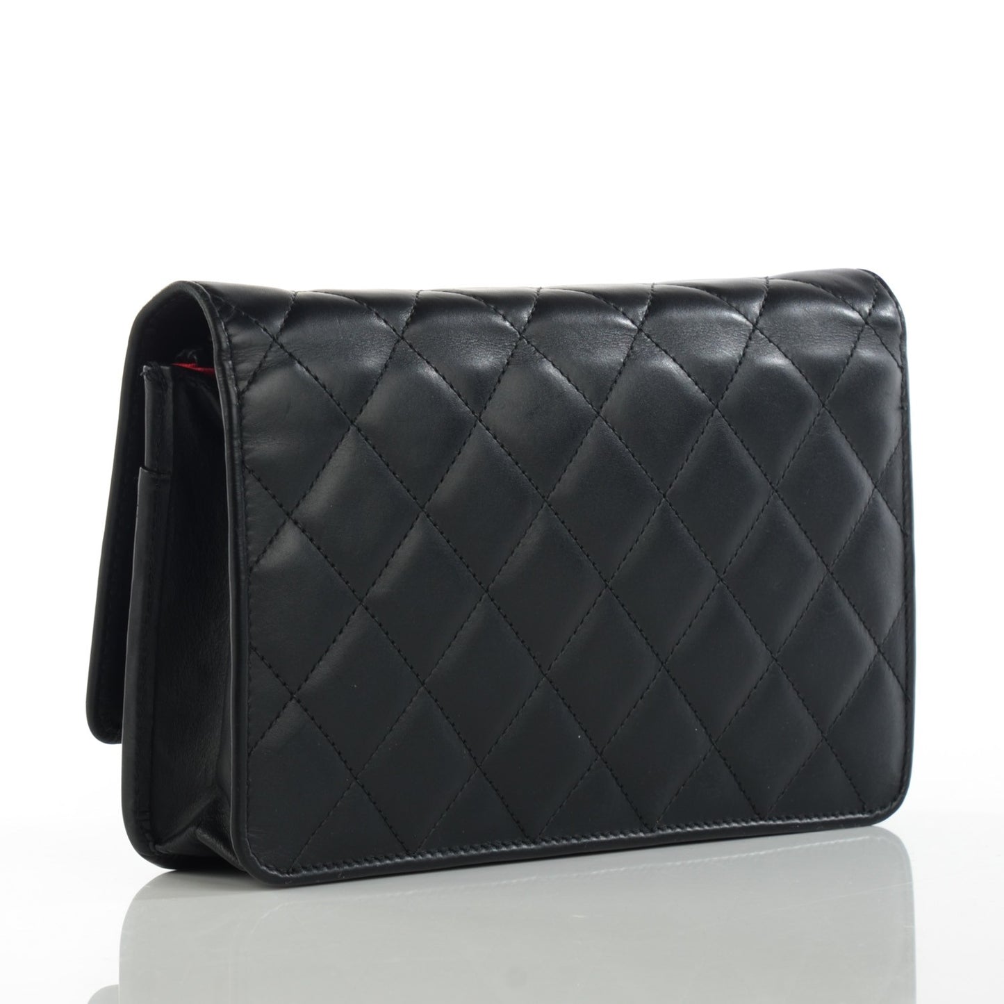 Calfskin Quilted Cambon Wallet On Chain WOC Black