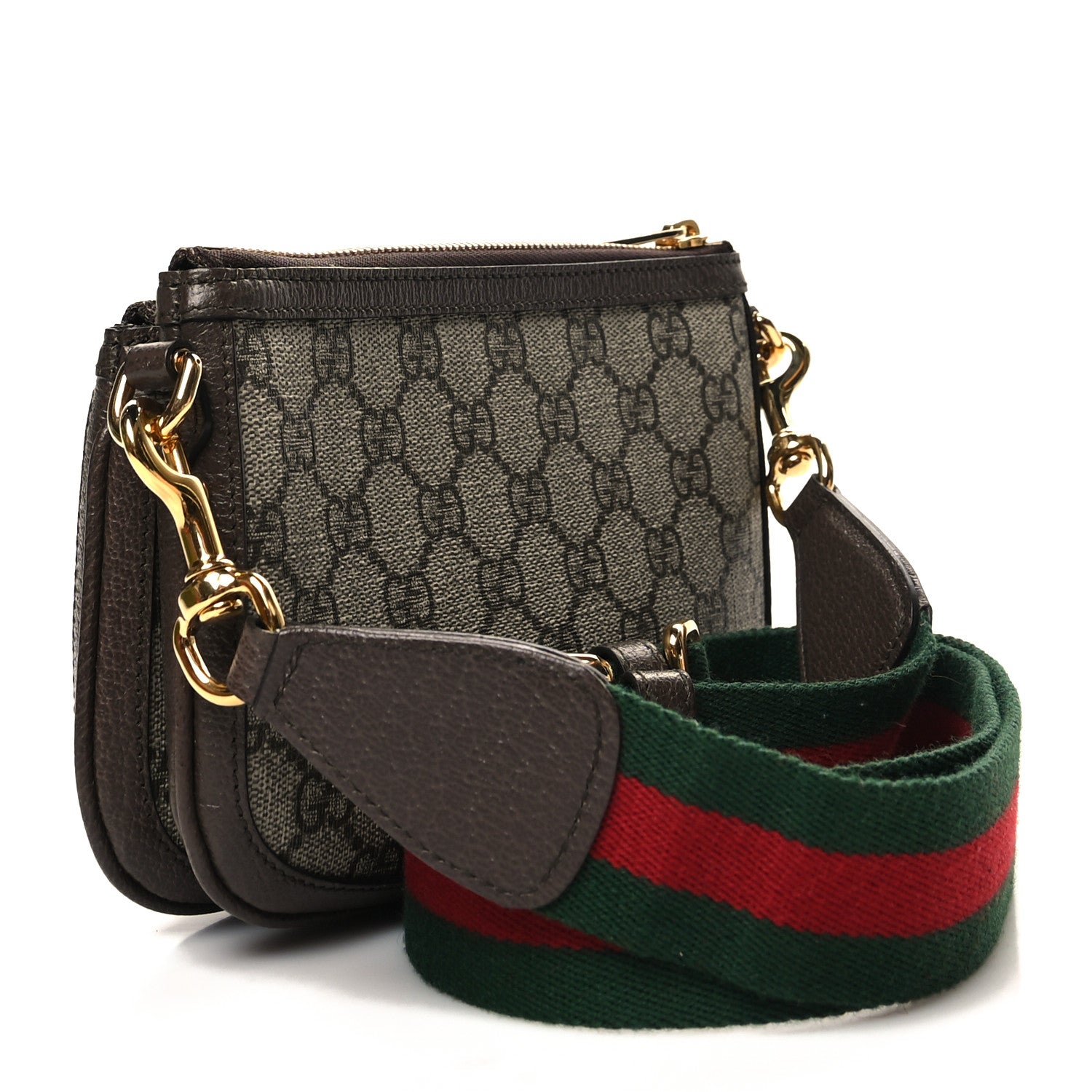 Gucci GG Supreme Monogram Textured Dollar Calfskin Web Mini Blondie Crossbody Bag Beige Ebony New Acero 3 of 14