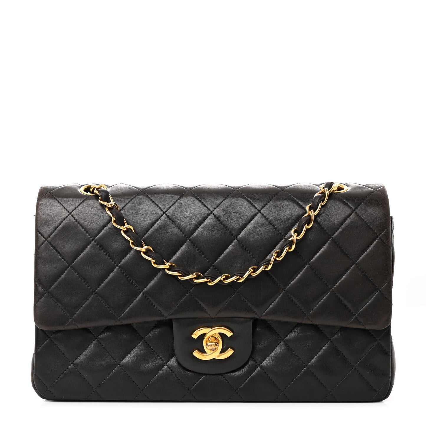 Lambskin Quilted Medium Double Flap Black