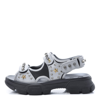Gucci Technical Canvas Calfskin Reflective Studded Mens Aguru Sandals 8 Silver Black 1 of 8