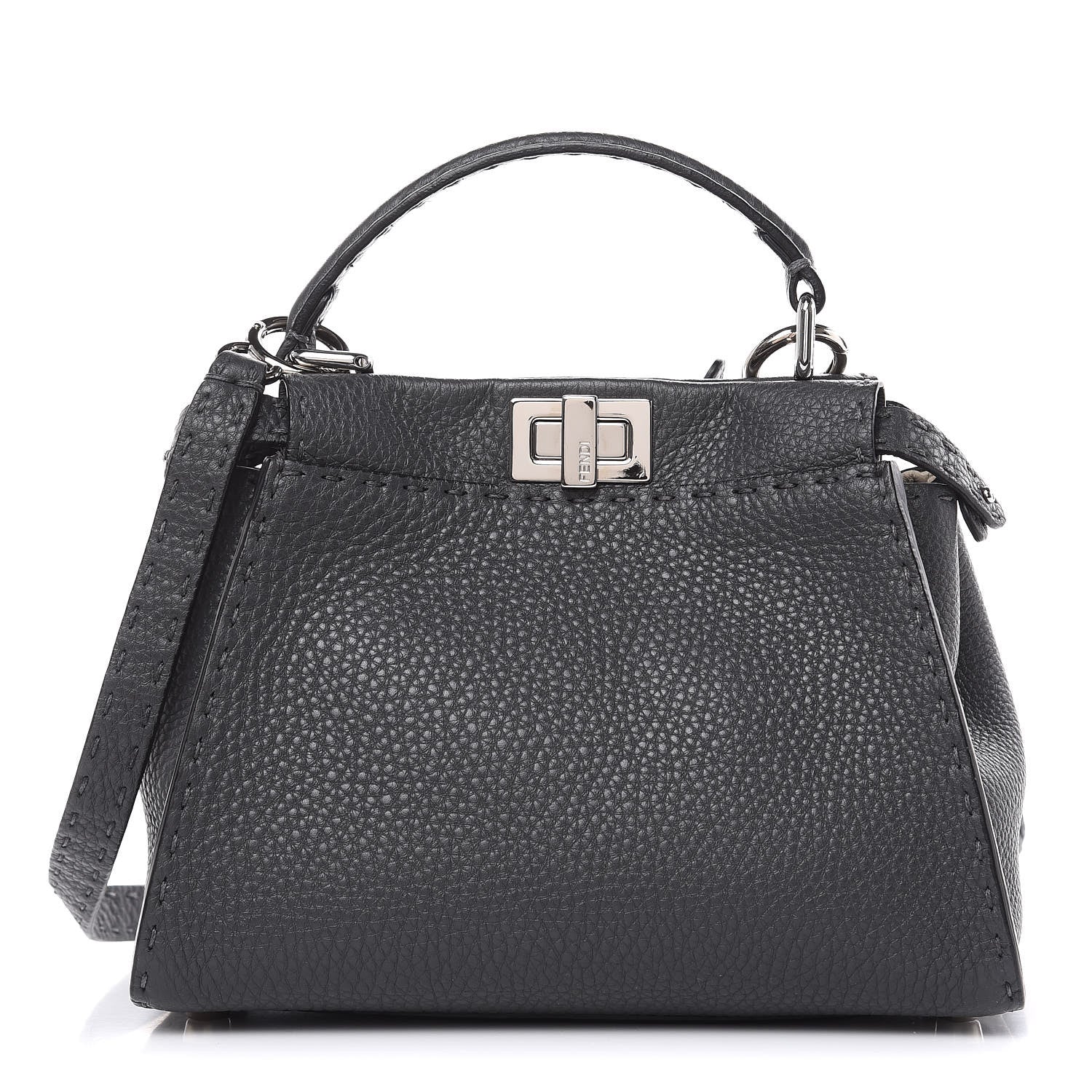 Fendi Cuoio Romano Selleria Bi-Color Mini Peekaboo Iconic Satchel Asfalto Latte 1 of 11
